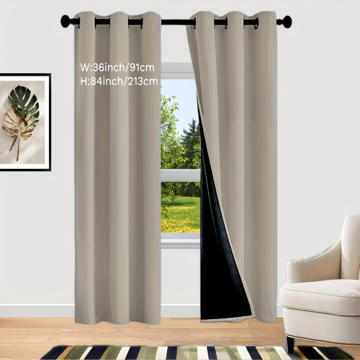 Rideaux occultants 100 % blackout à œillets en polyester pour chambre et salon - 2 pièces