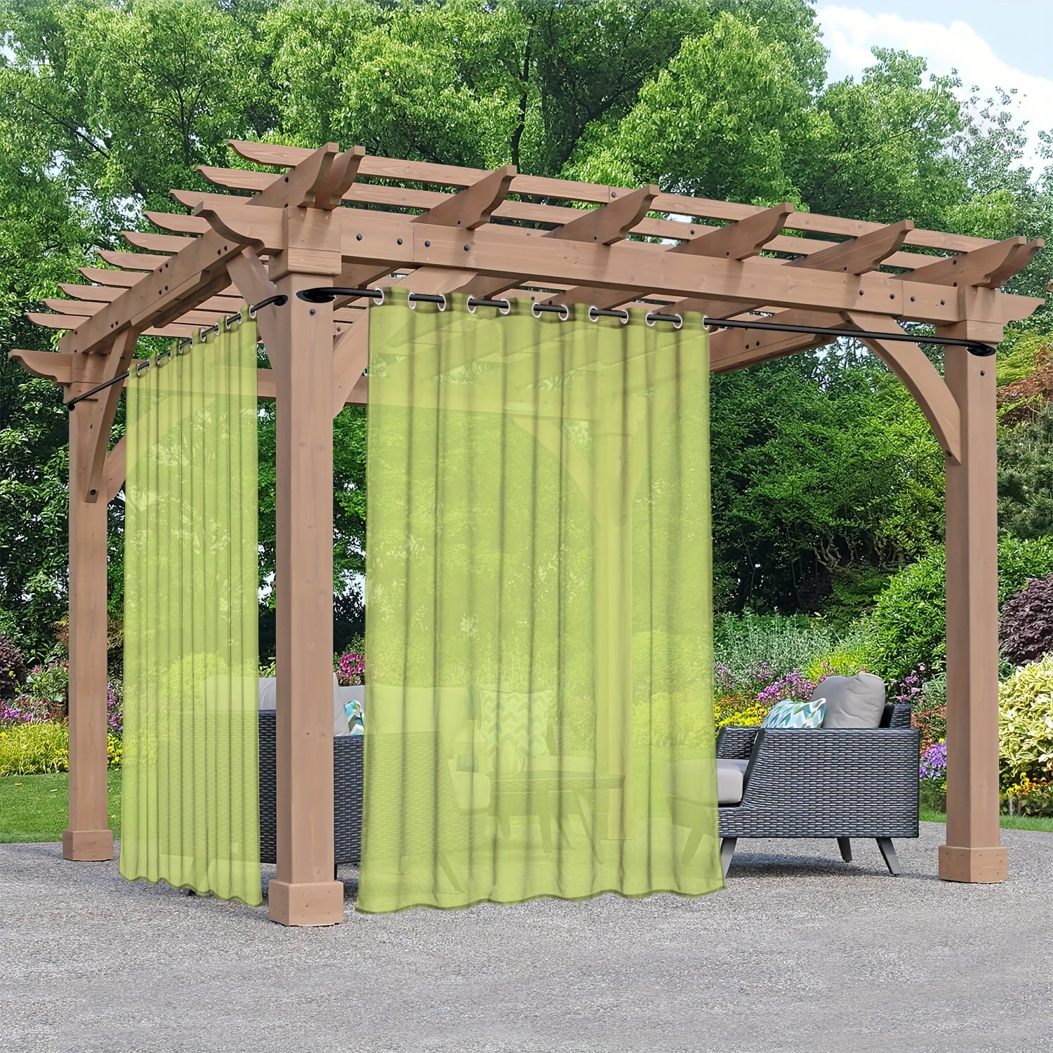 Rideaux voilage extérieur à œillets pour pergola et terrasse (2 panneaux)