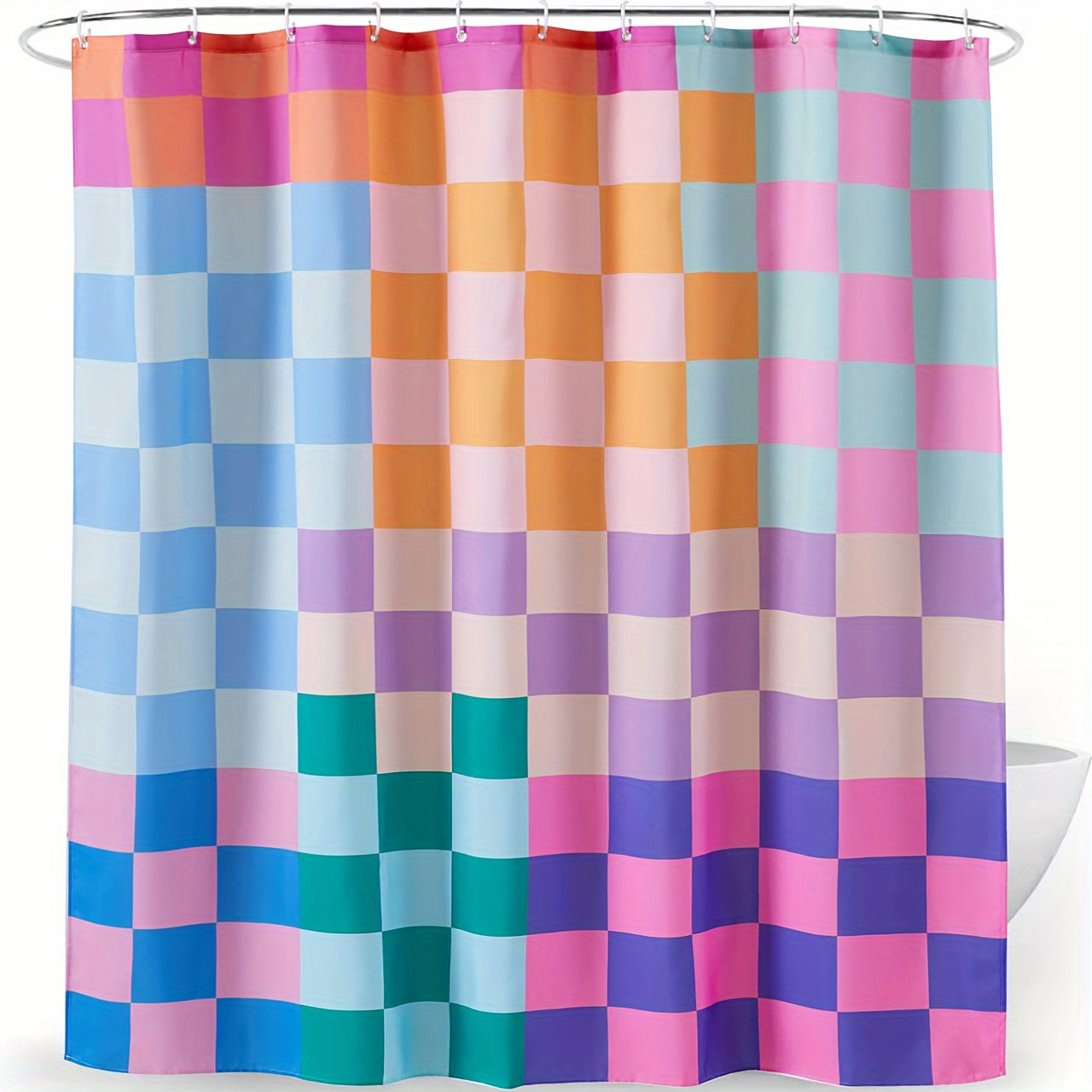 Rideau de douche rétro à carreaux multicolores