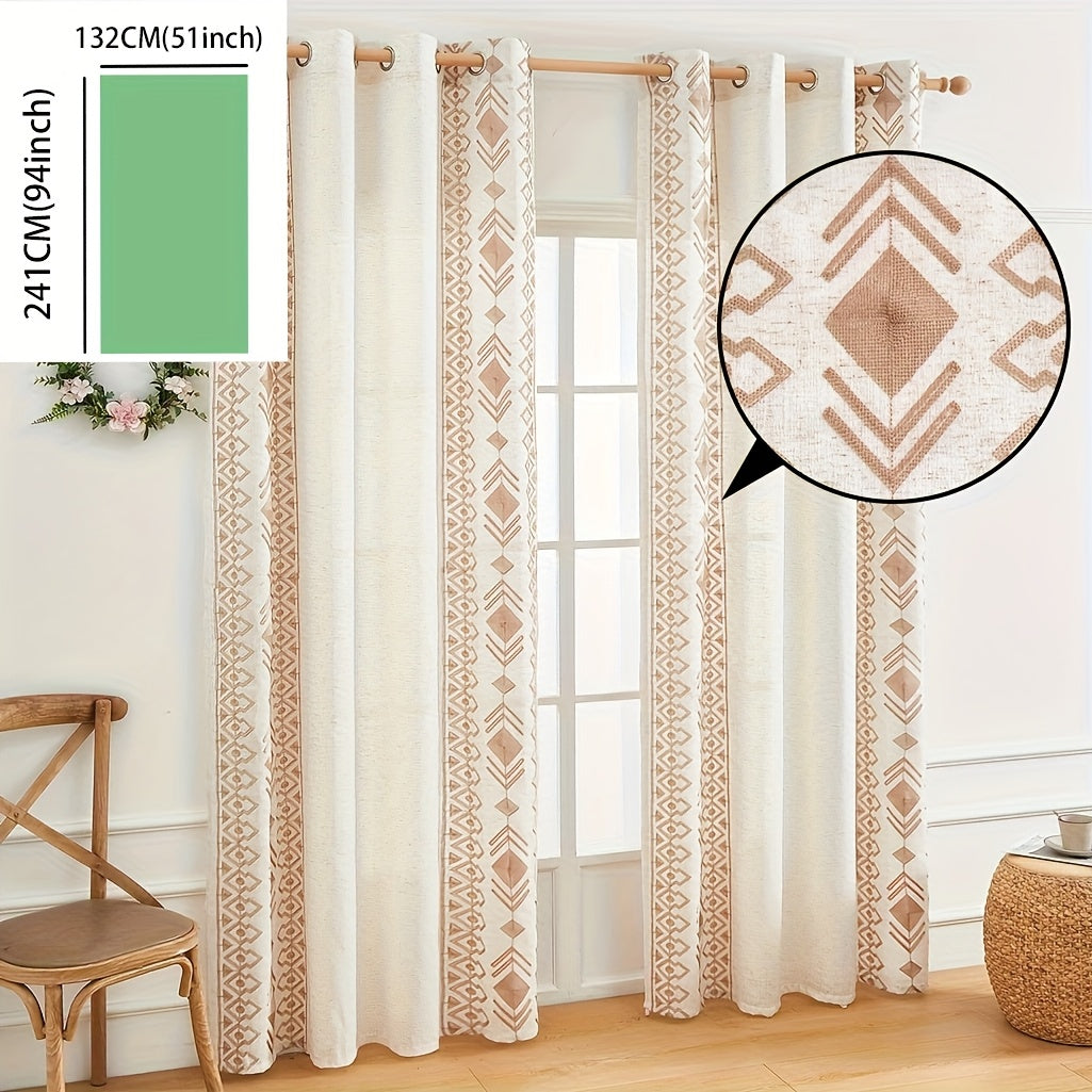 Rideau bohème semi-transparent à œillets motif géométrique losanges