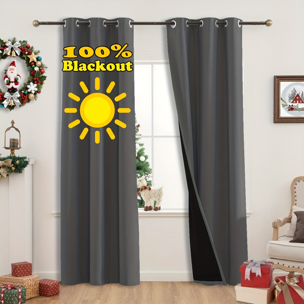 Rideaux occultants thermiques 100 % blackout à œillets – lot de 2 panneaux