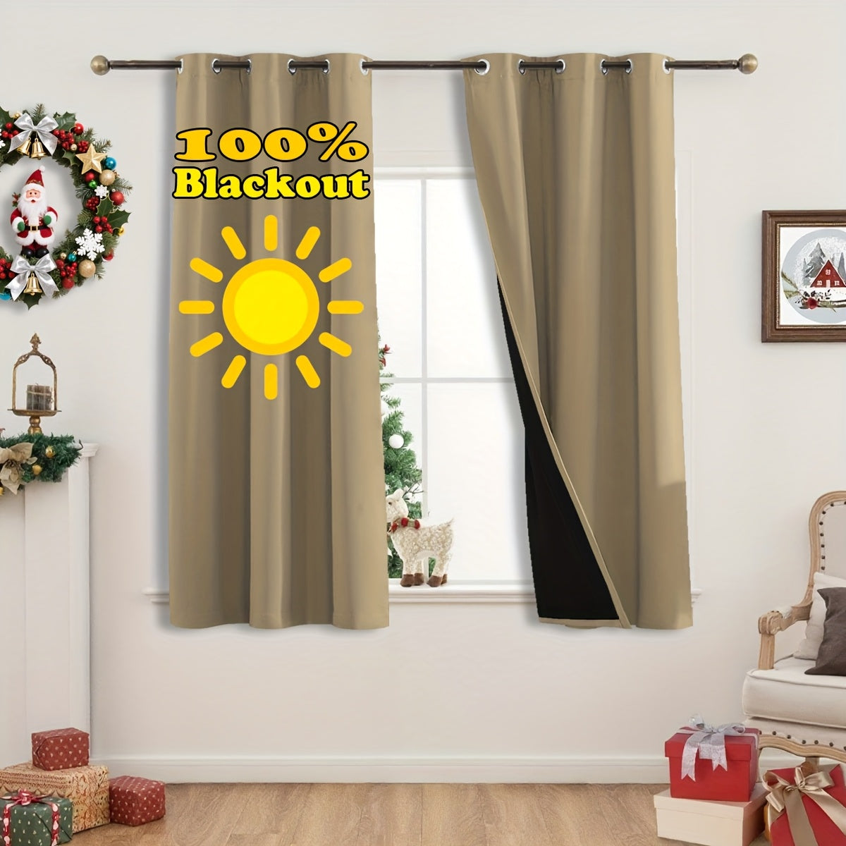 Rideaux occultants thermiques 100 % blackout à œillets – lot de 2 panneaux