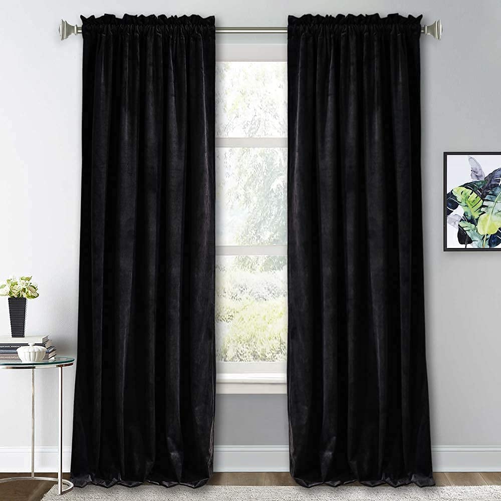Rideau occultant en velours noir 100 % polyester pour chambre