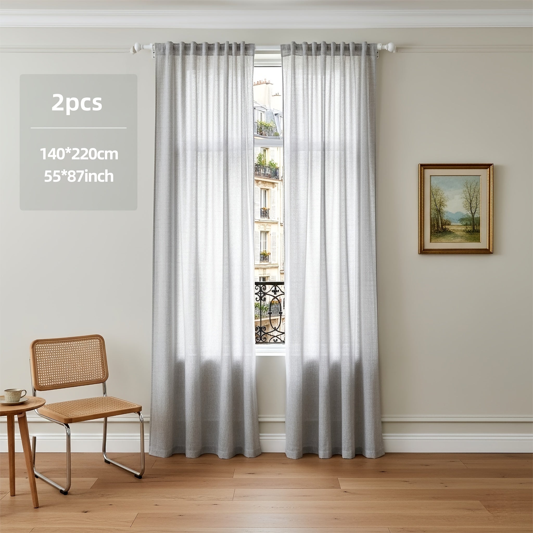 Rideaux tamisants effet lin polyester pour salon et chambre (2 panneaux)