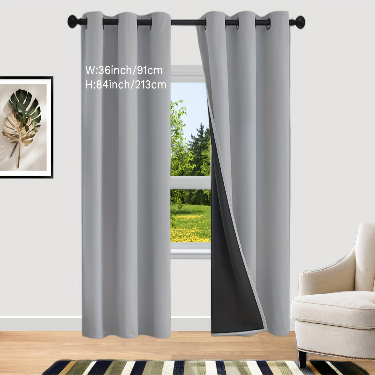Rideaux occultants 100 % blackout à œillets en polyester pour chambre et salon - 2 pièces