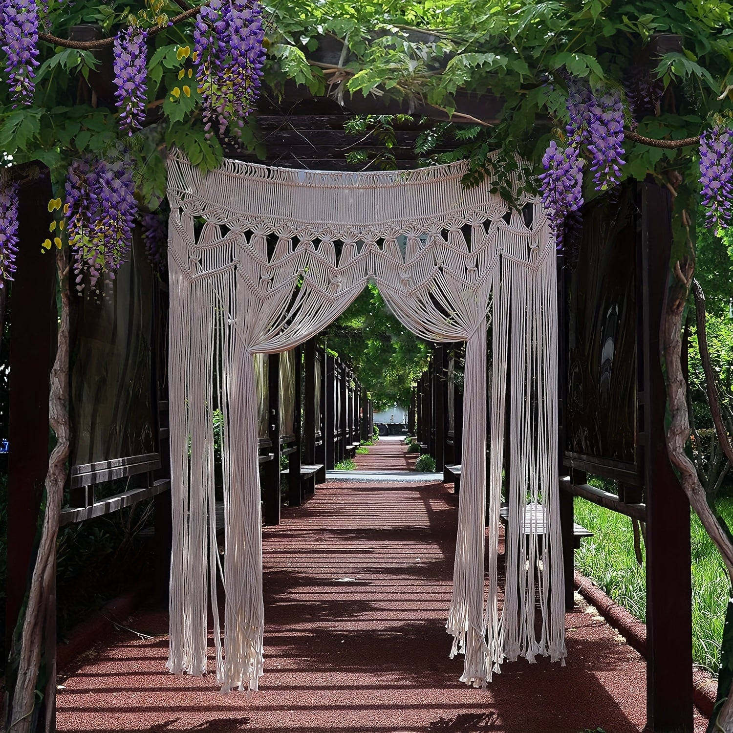 Rideau macramé bohème en coton 95x180 cm pour porte et séparation (1 panneau)