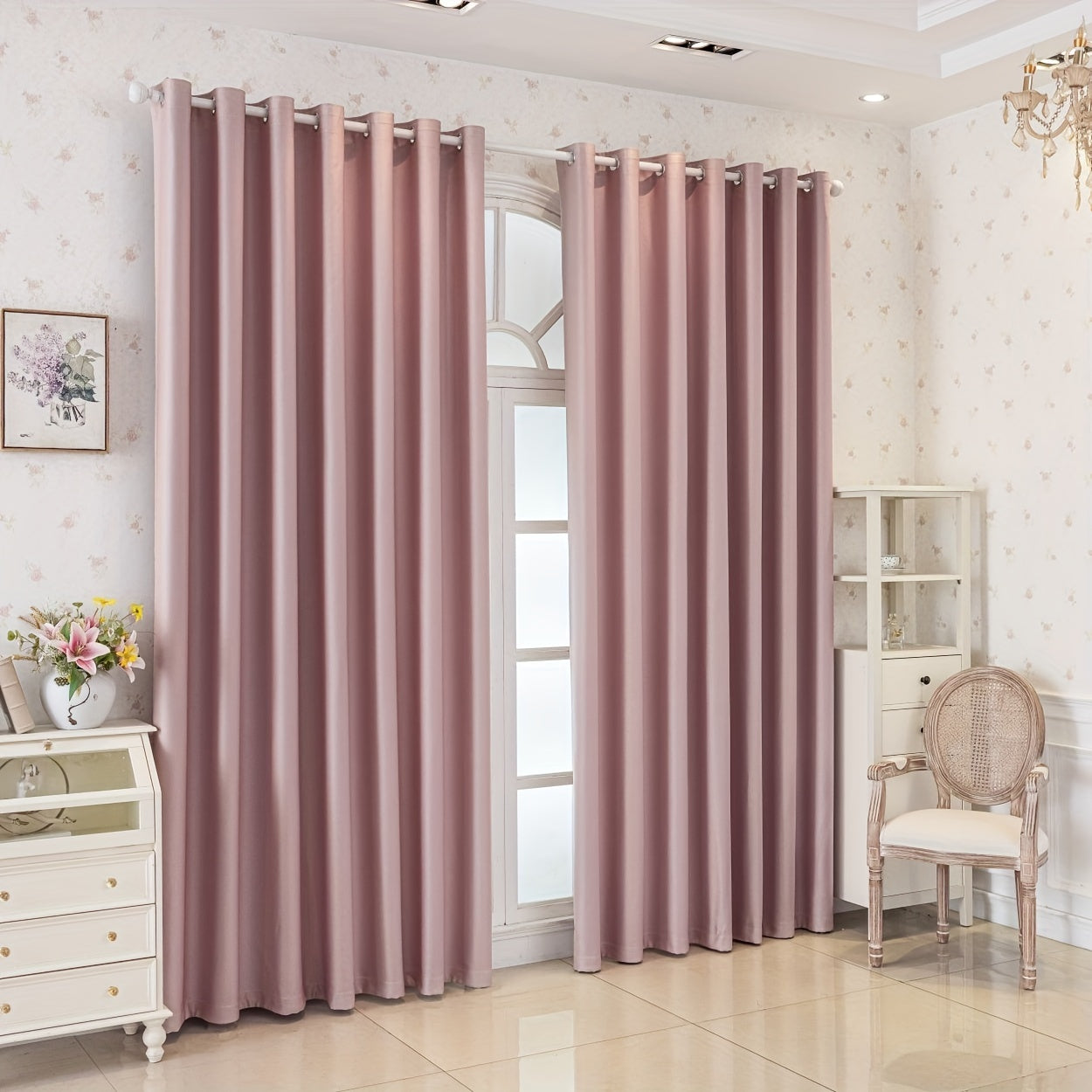 Rideaux occultants unis en polyester pour chambre et bureau (2 panneaux)
