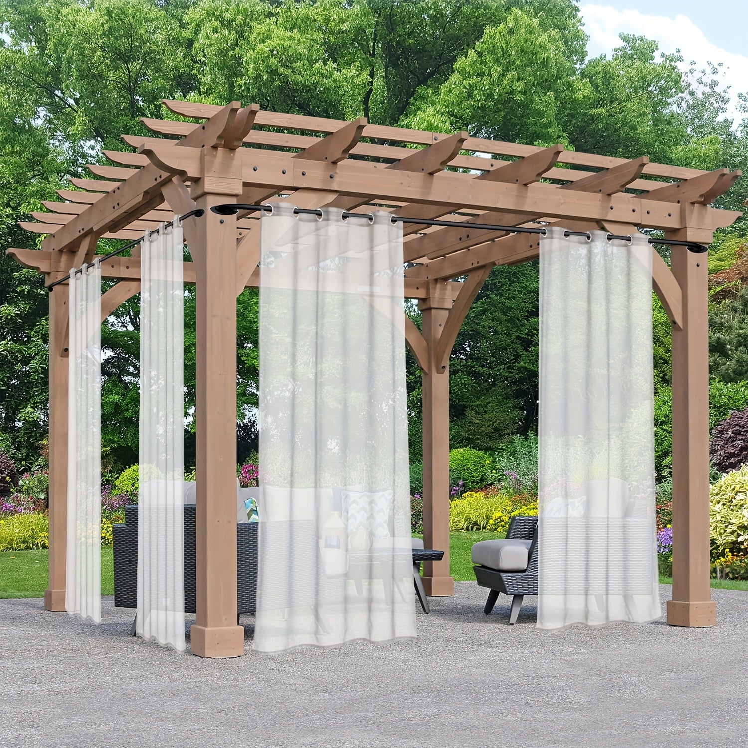 Rideaux voilage extérieur à œillets pour pergola et terrasse (2 panneaux)
