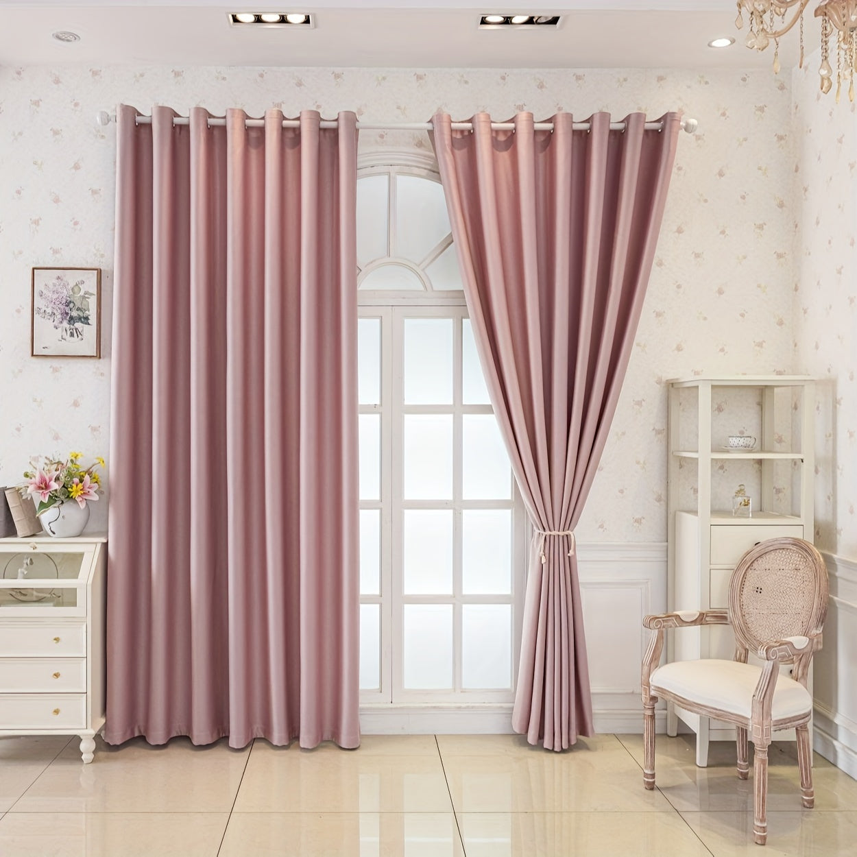 Rideaux occultants unis en polyester pour chambre et bureau (2 panneaux)