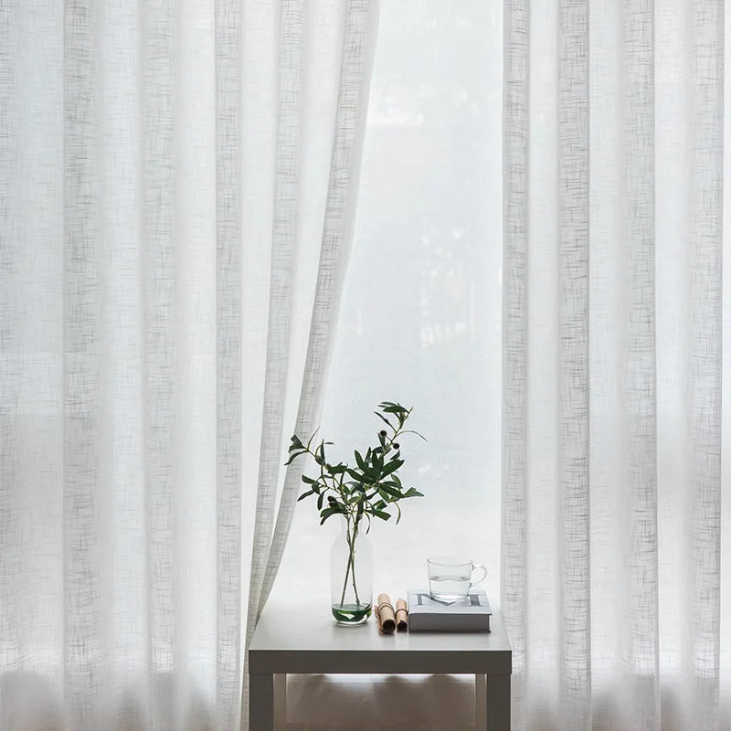 Rideau voilage en lin blanc moderne tamisant pour salon et chambre