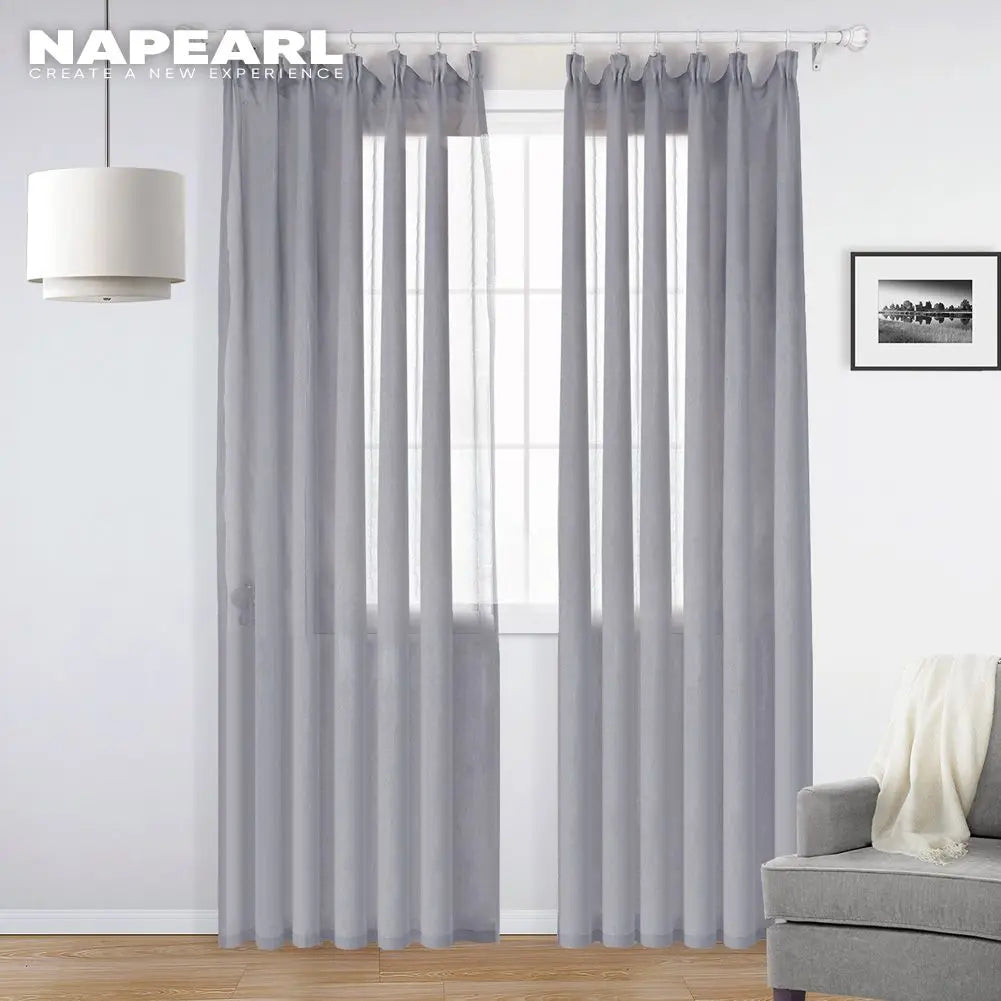 Rideau voilage en polyester effet lin tamisant pour salon et chambre
