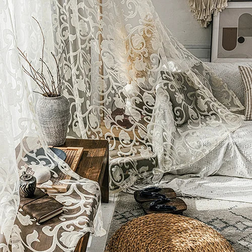 Voilage brodé blanc style européen pour salon et chambre (1 pièce)