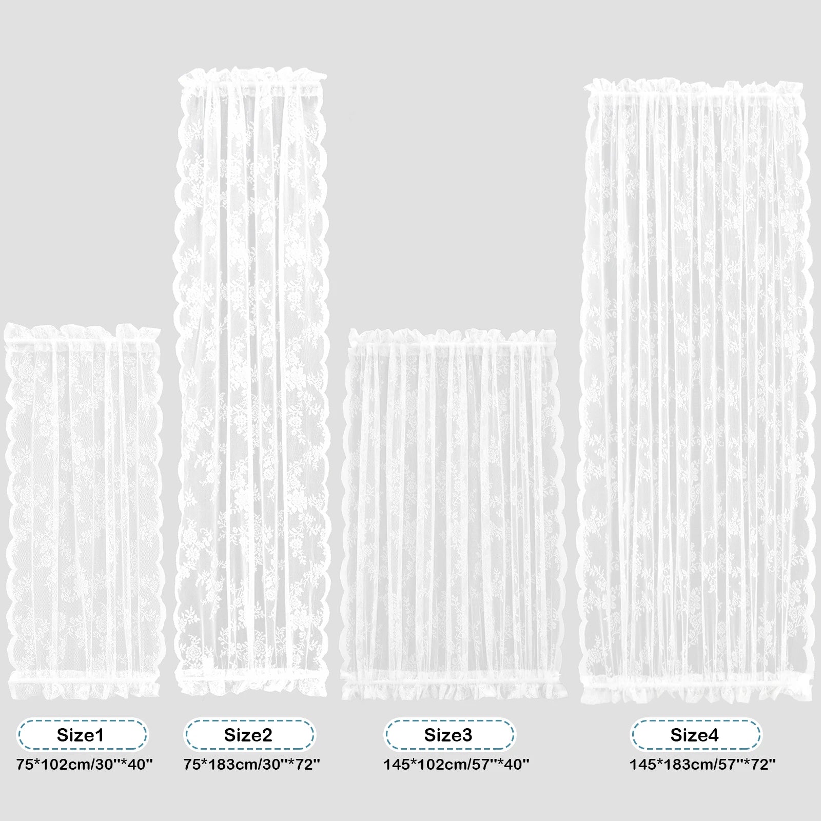Rideau voilage porte fenêtre dentelle florale blanc tamisant