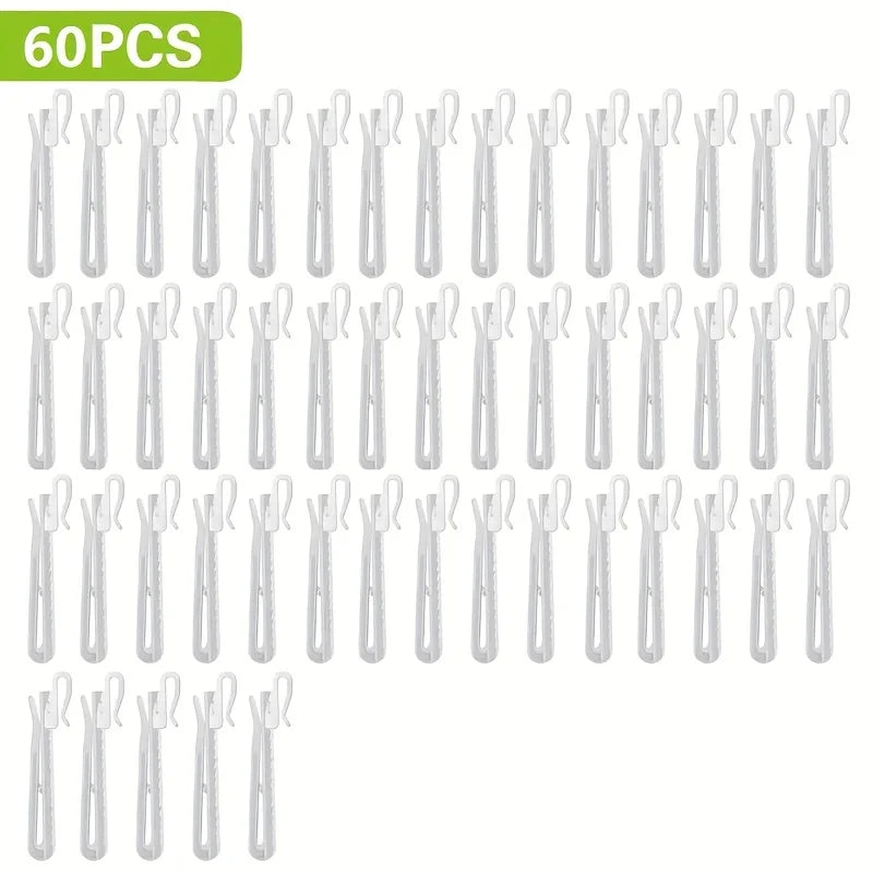 Lot de 60 crochets pour rideaux en plastique blanc, crochets ajustables pour rideaux de porte et rideaux de douche
