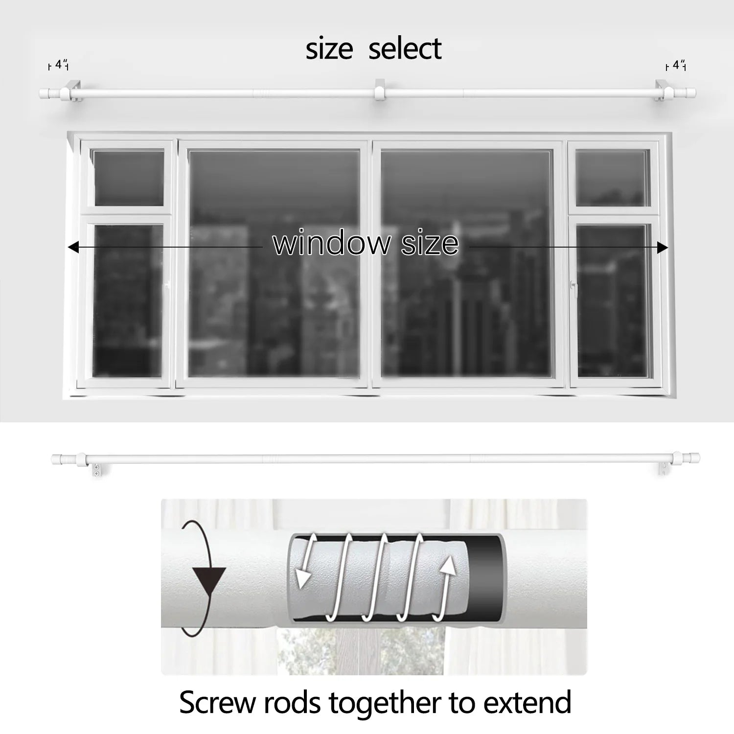 Tringle à rideaux extensible en métal robuste pour fenêtres 23 à 80 pouces