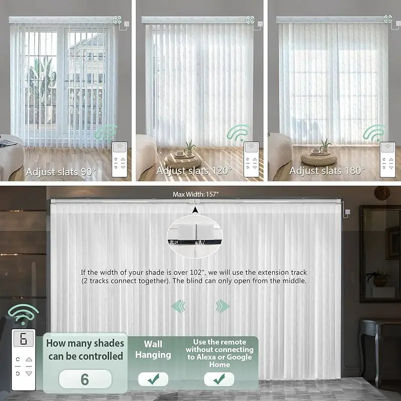 Stores Verticaux Motorisés avec Commande Wi-Fi – Tissu Filtrant, Télécommande via Application, Parfait pour Grandes Fenêtres