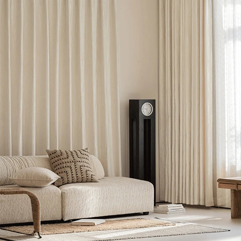 Rideau tamisant chenille beige crème jacquard effet bois pour salon et chambre