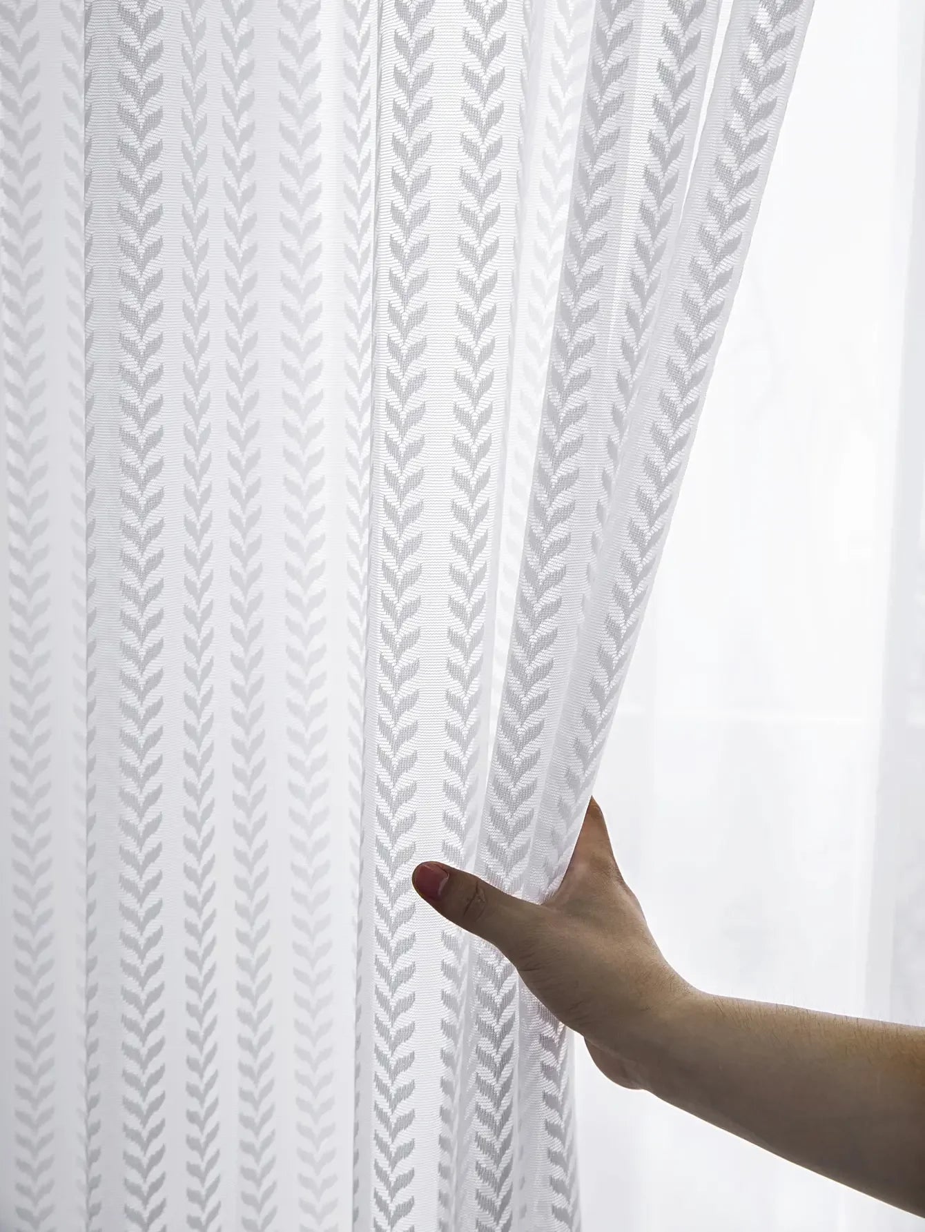 Rideau voile blanc à motif feuilles en polyester pour salon et chambre