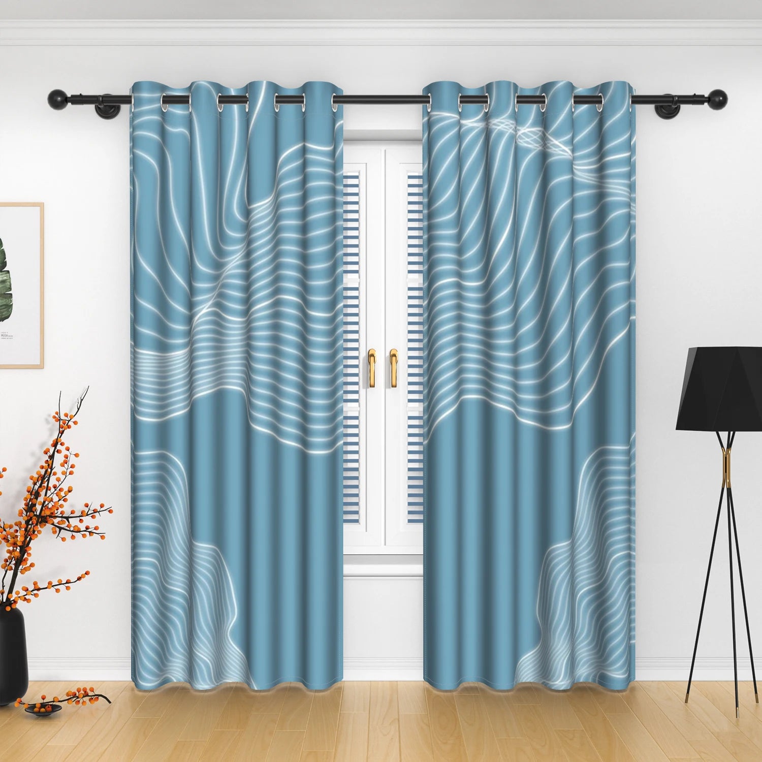 Rideaux occultants motif abstrait moderne en polyester (2 panneaux)