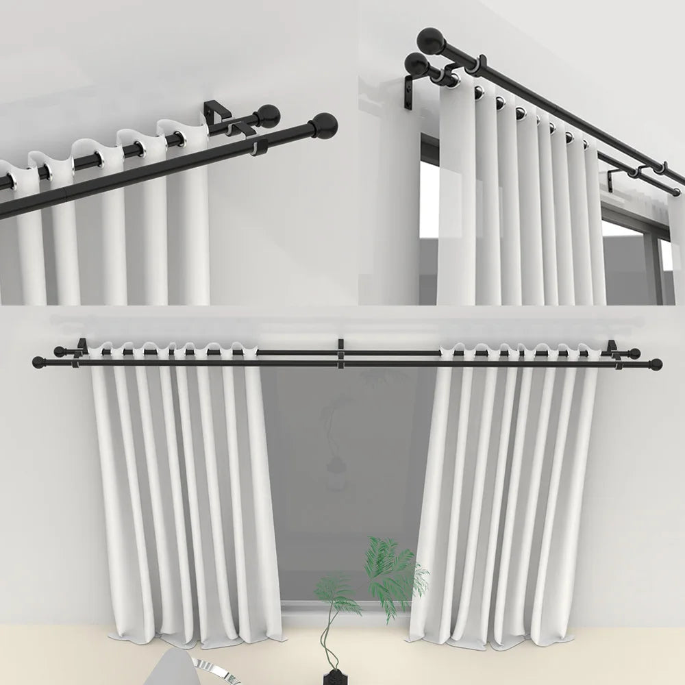 Tringle double rideau extensible noire en métal pour voilage et rideau