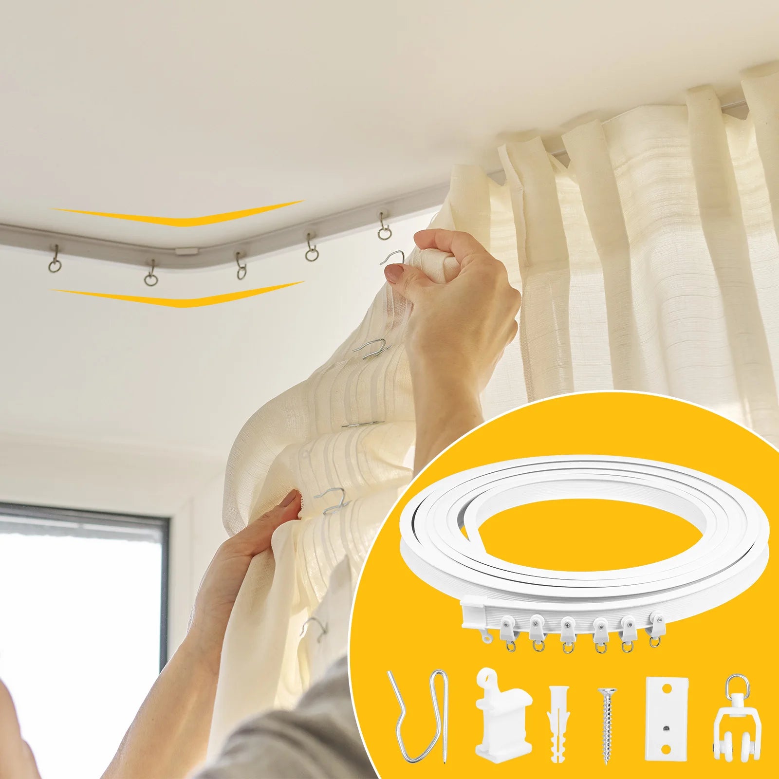Rail de rideau flexible en PVC et acier pour plafond (5 mètres)