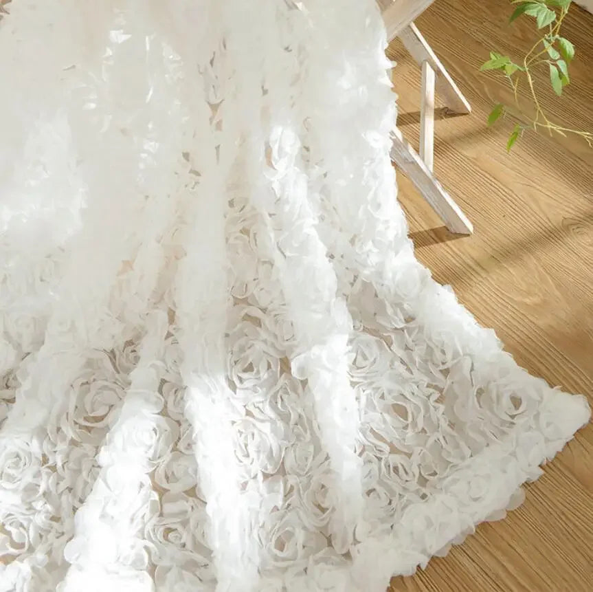 Voilage blanc en dentelle 3D effet roses tamisant élégant pour salon et chambre (1 pièce)