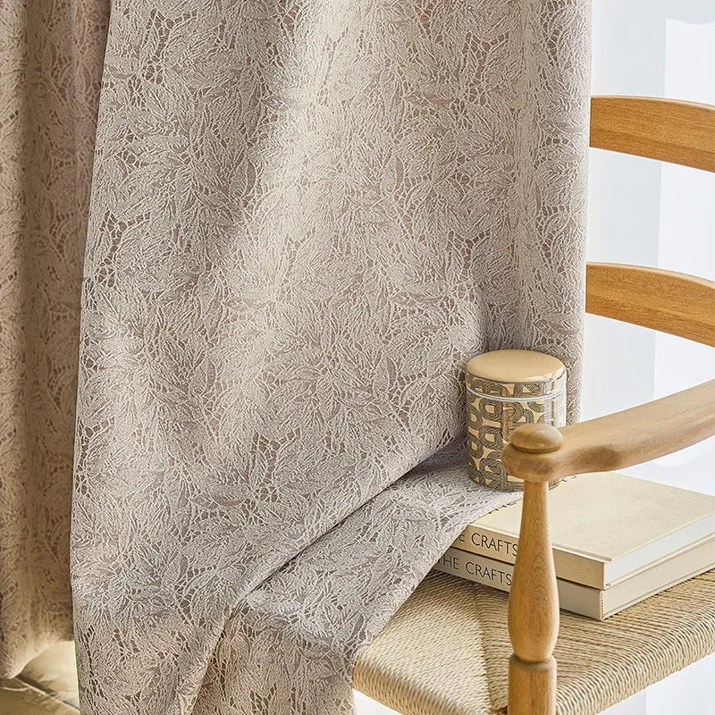 Rideau occultant jacquard dentelle effet feuille pour chambre et salon