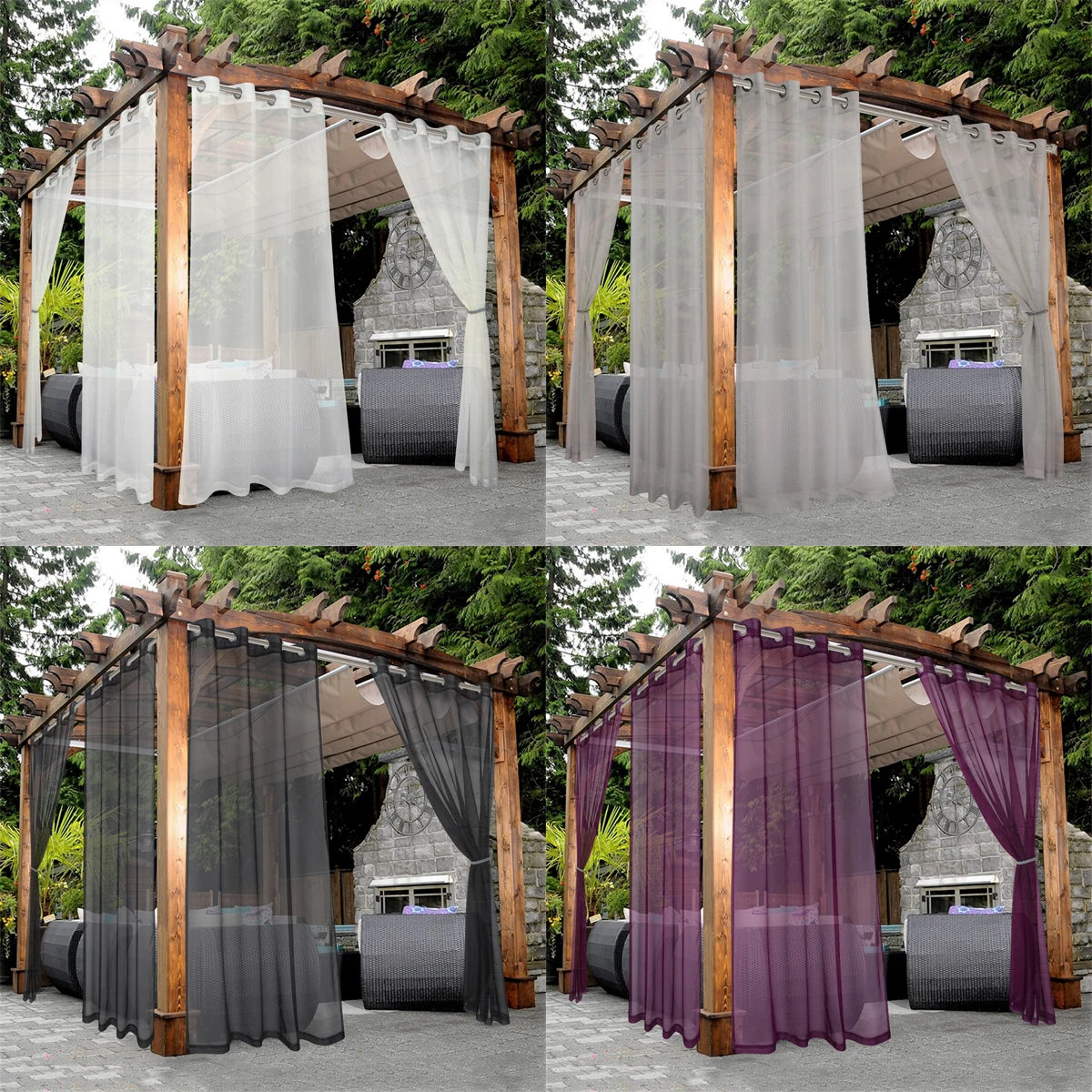 Rideau voilage extérieur imperméable à œillets pour pergola