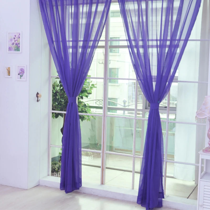 Rideau voilage transparent uni en polyester léger pour porte-fenêtre (100x200cm)