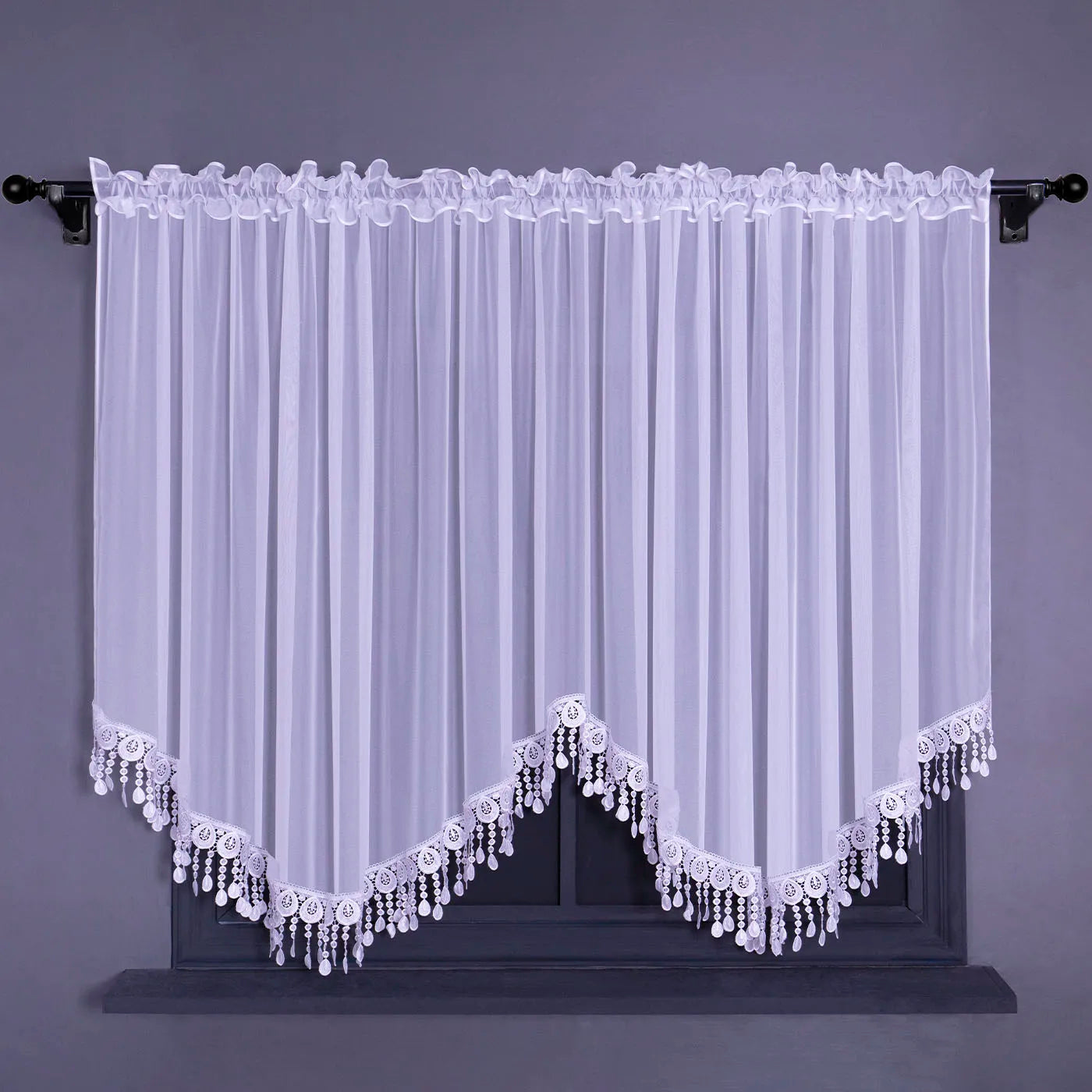 Rideau brise bise dentelle blanche tamisant finition pointe pour cuisine ( 1 pièce)