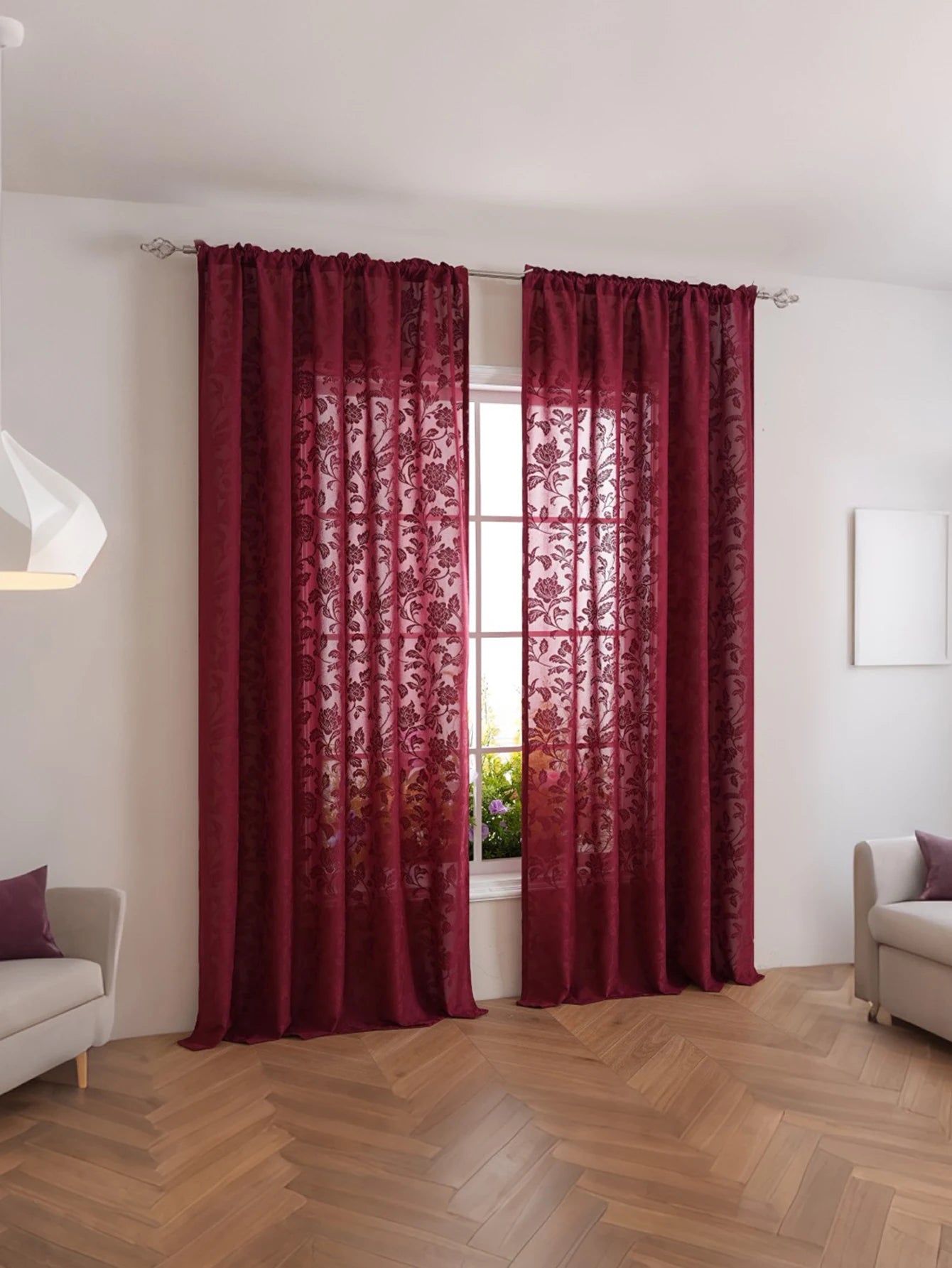 Voilage rouge en dentelle florale tamisant élégant pour salon et chambre (1 pièce)