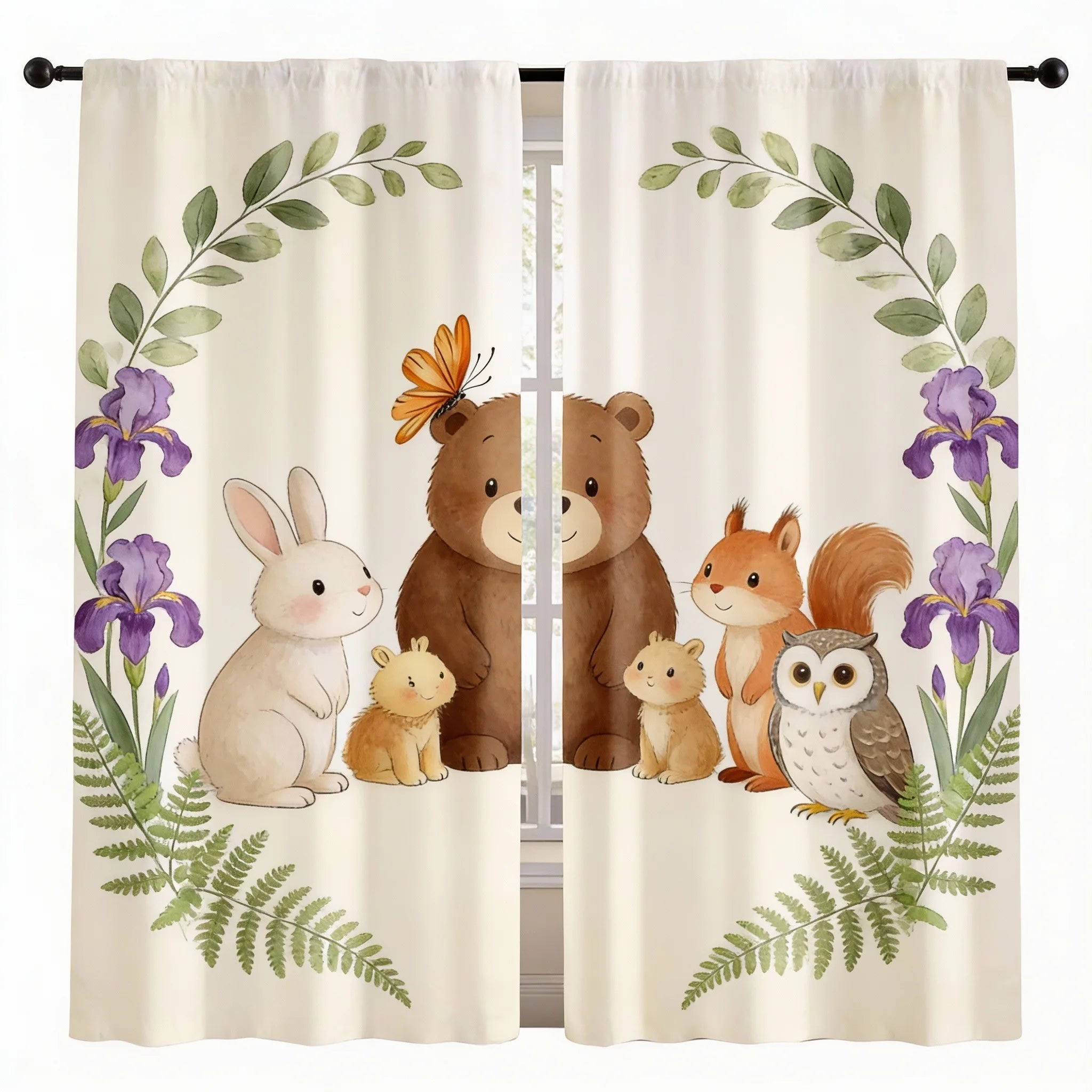 Rideaux voilage enfant animaux jungle tamisant (2 panneaux)