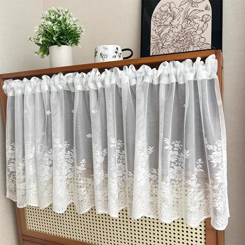 Rideau brise bise dentelle blanche florale tamisant pour cuisine fenêtre ( 1 pièce )