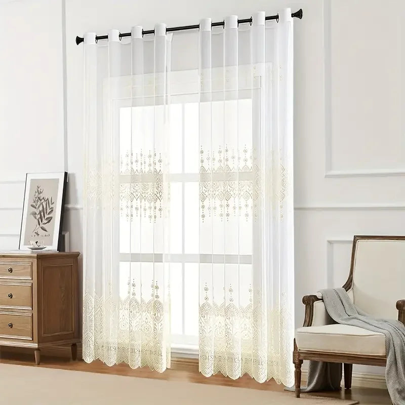 Grand rideau voilage blanc brodé style européen pour salon et chambre