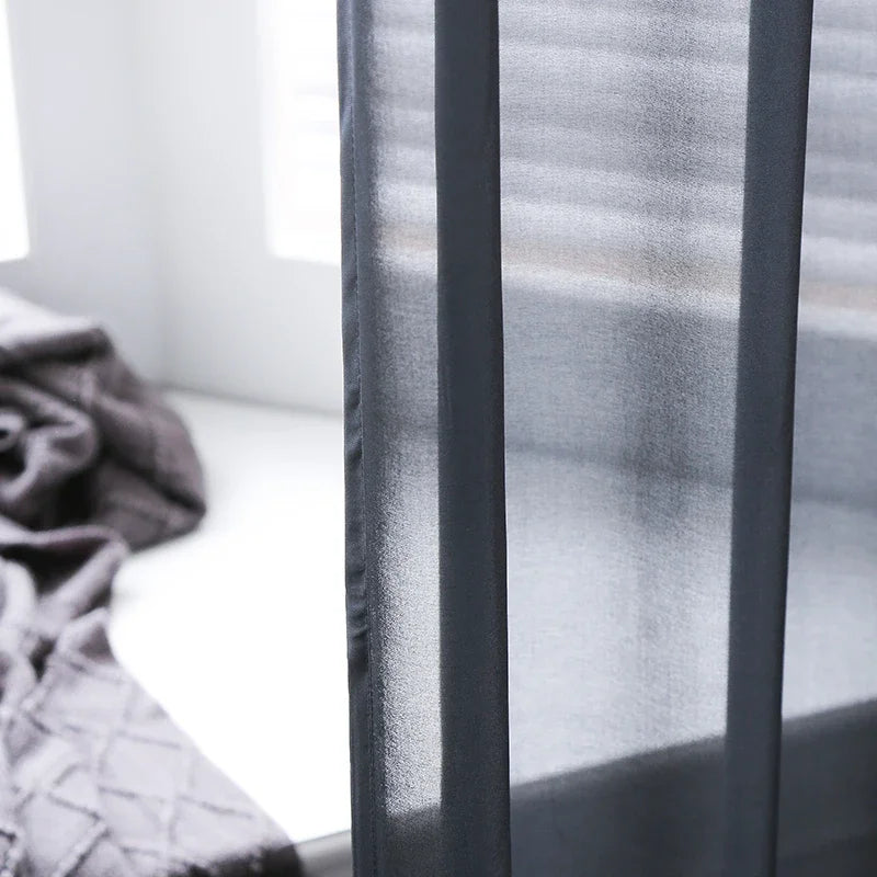 Rideau voilage noir en chiffon polyester pour salon et chambre