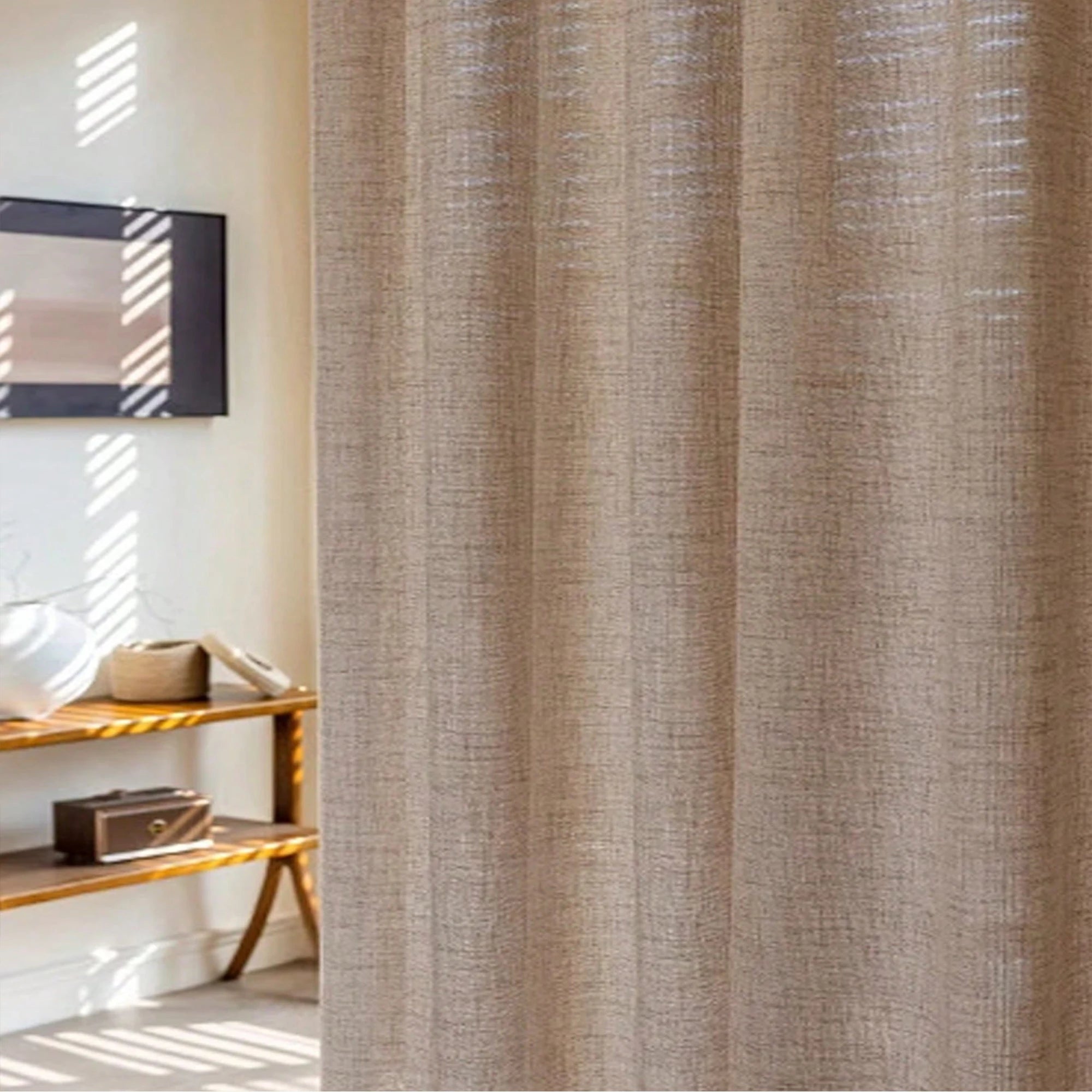 Voilage beige effet lin tamisant respirant pour salon et chambre style japonais ( 1 pièce)
