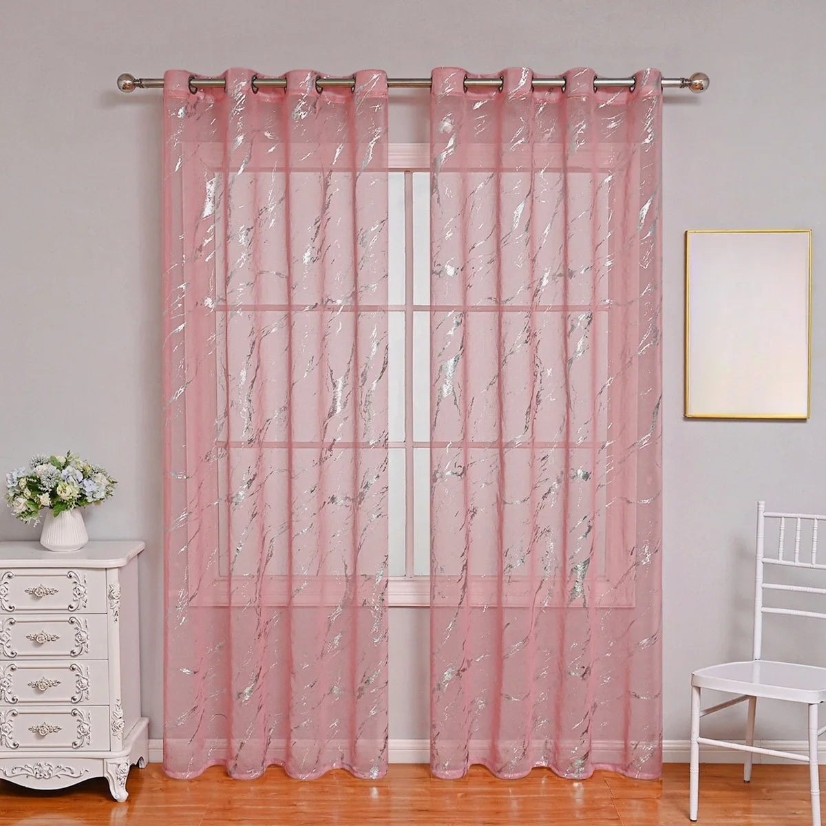 Rideaux voilage effet marbre semi-occultants pour salon et chambre (2 panneaux)