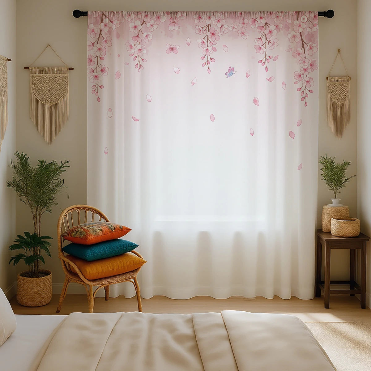 Rideau Transparent à Motif Fleurs de Pêche Rose – Voilage Modern pour Salon, Chambre et Bureau