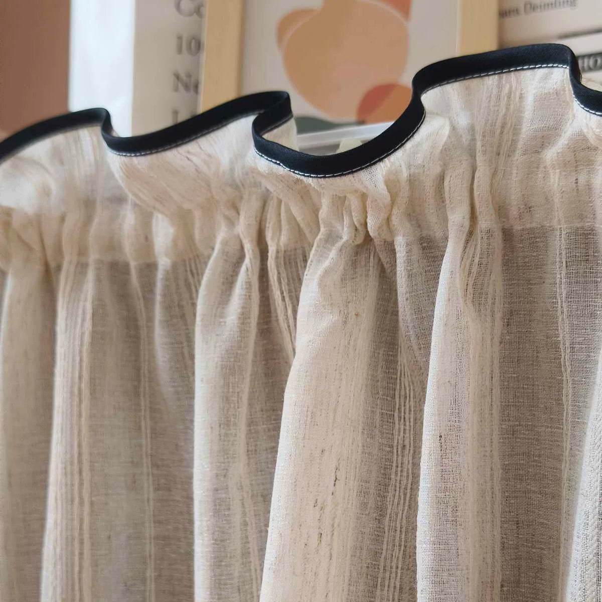 Rideau brise bise effet lin beige tamisant à plis pour cuisine fenêtre (1 pièce)
