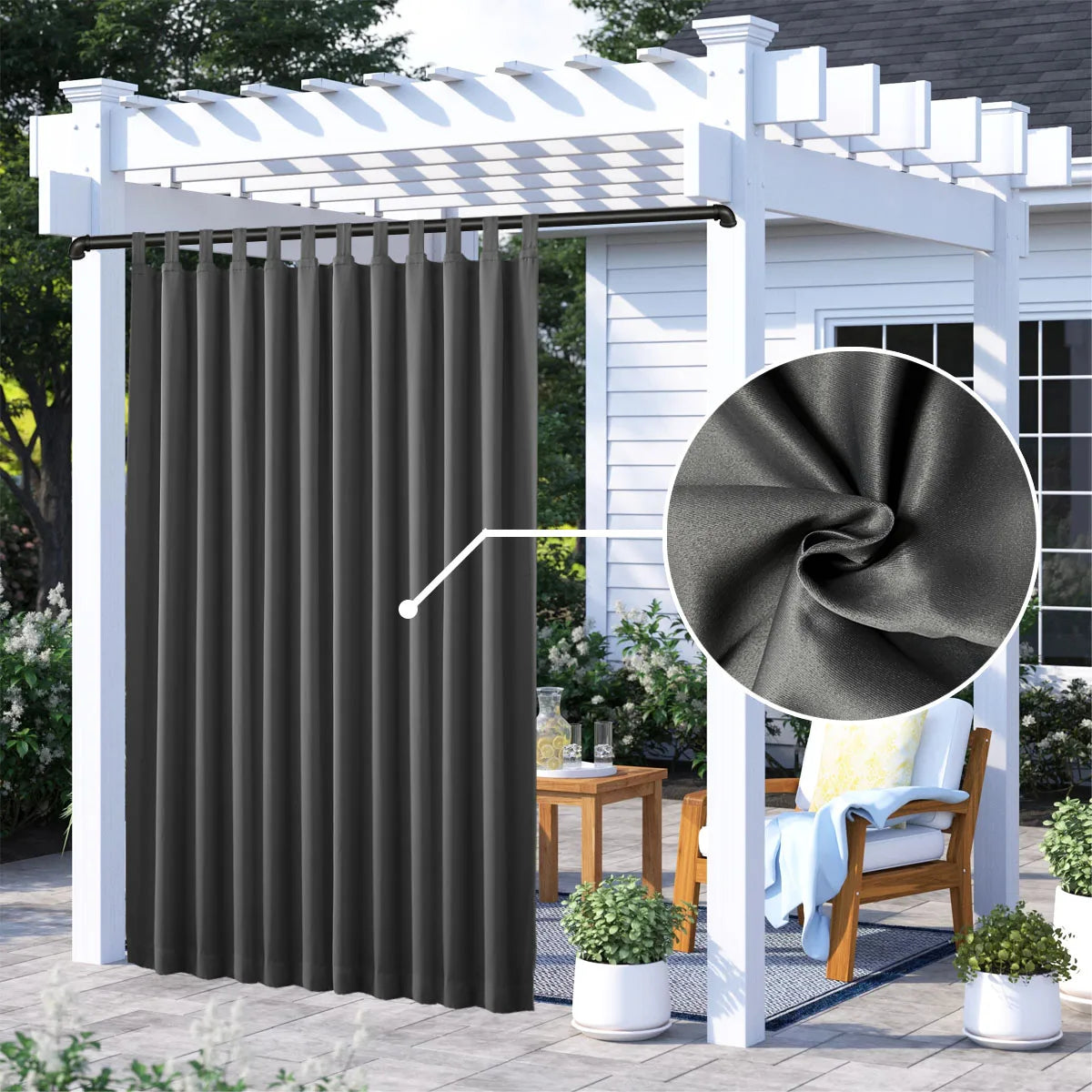 Rideau extérieur occultant thermique imperméable pour pergola et terrasse
