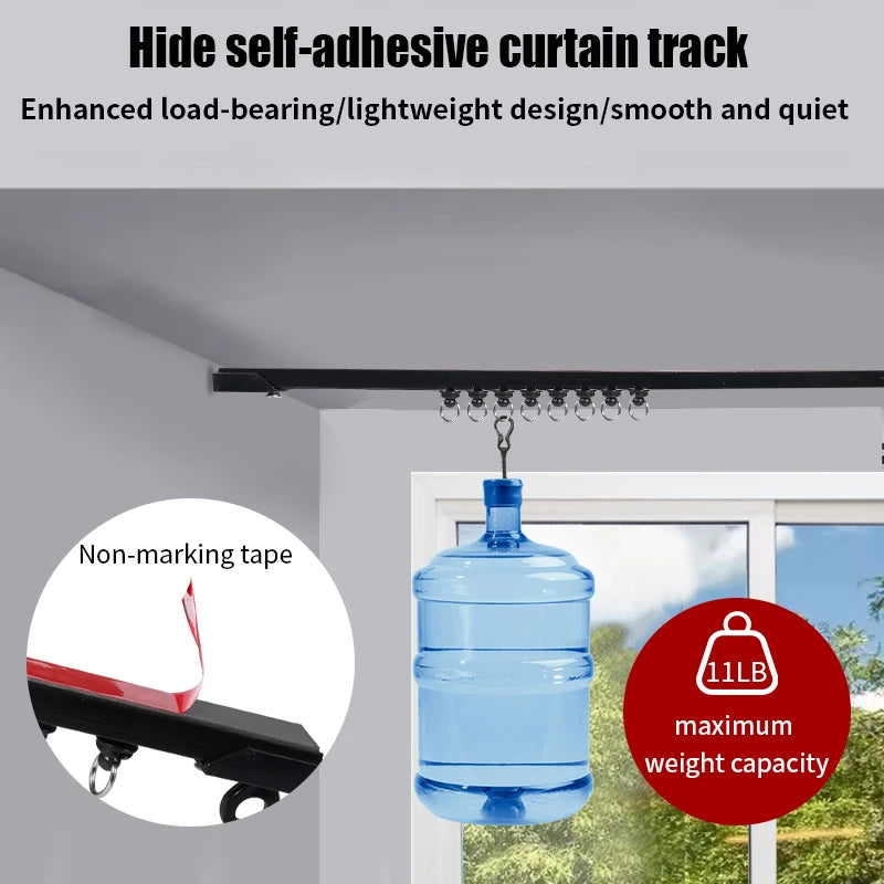 Kit de tringle à rideaux auto-adhésive sans perçage – Installation murale ou plafond (jusqu’à 500 cm)