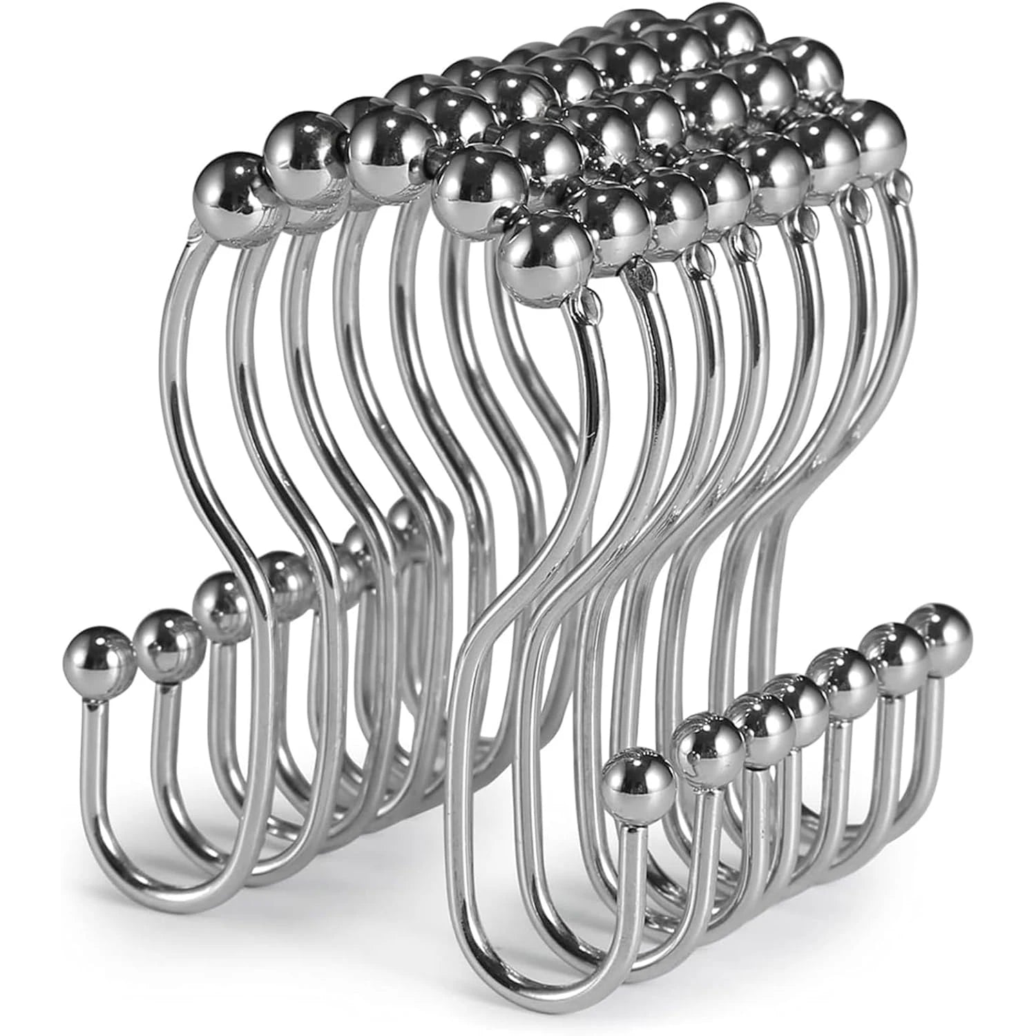 Lot de 12 crochets de rideau de douche en acier inoxydable avec double glissement fluide