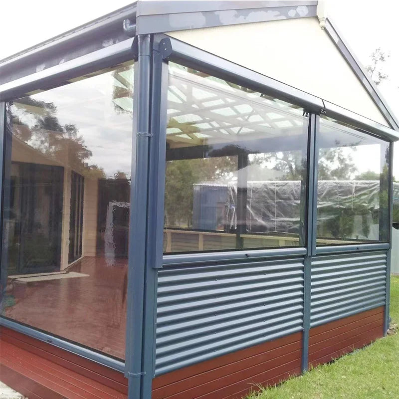 Store Transparent PVC enroulable pour Pergola Extérieure – Rideau Windproof, Écran Résistant aux Intempéries, 0.8mm d'Épaisseur