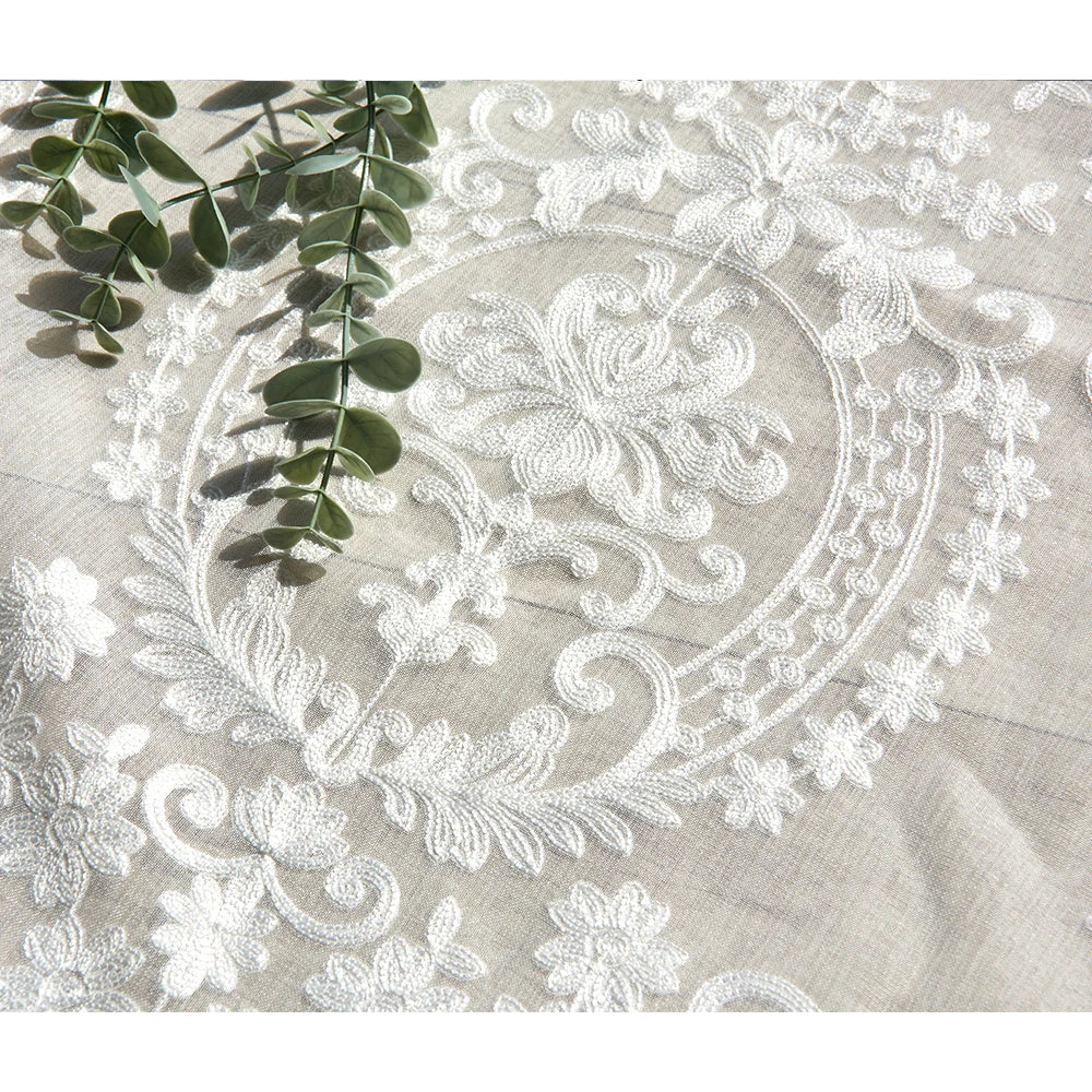 Rideau voilage blanc brodé floral tamisant en polyester pour salon et chambre