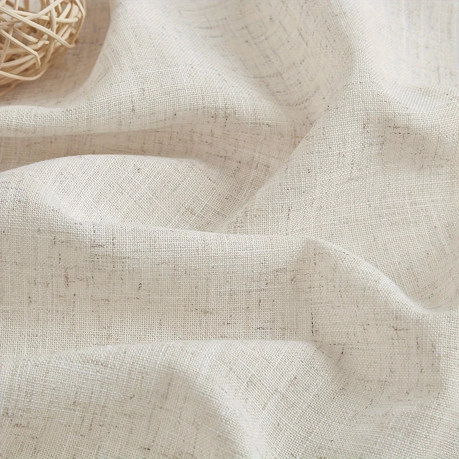 Rideau en lin naturel avec dentelle – Voilage translucide, idéal pour salon et chambre