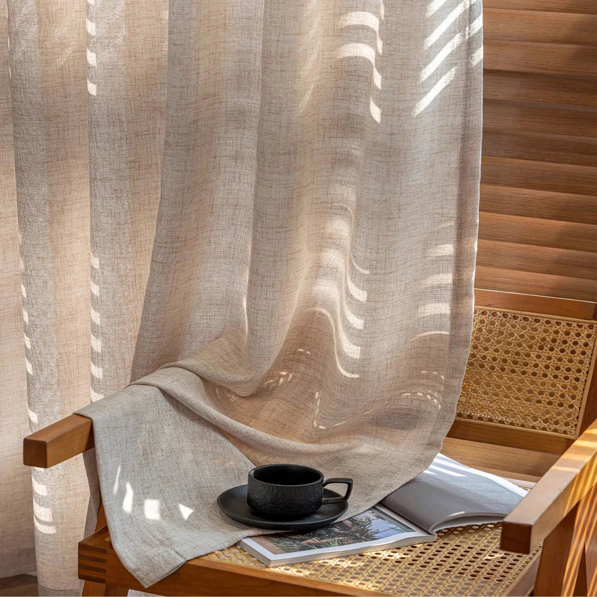 Voilage beige effet lin tamisant respirant pour salon et chambre style japonais ( 1 pièce)