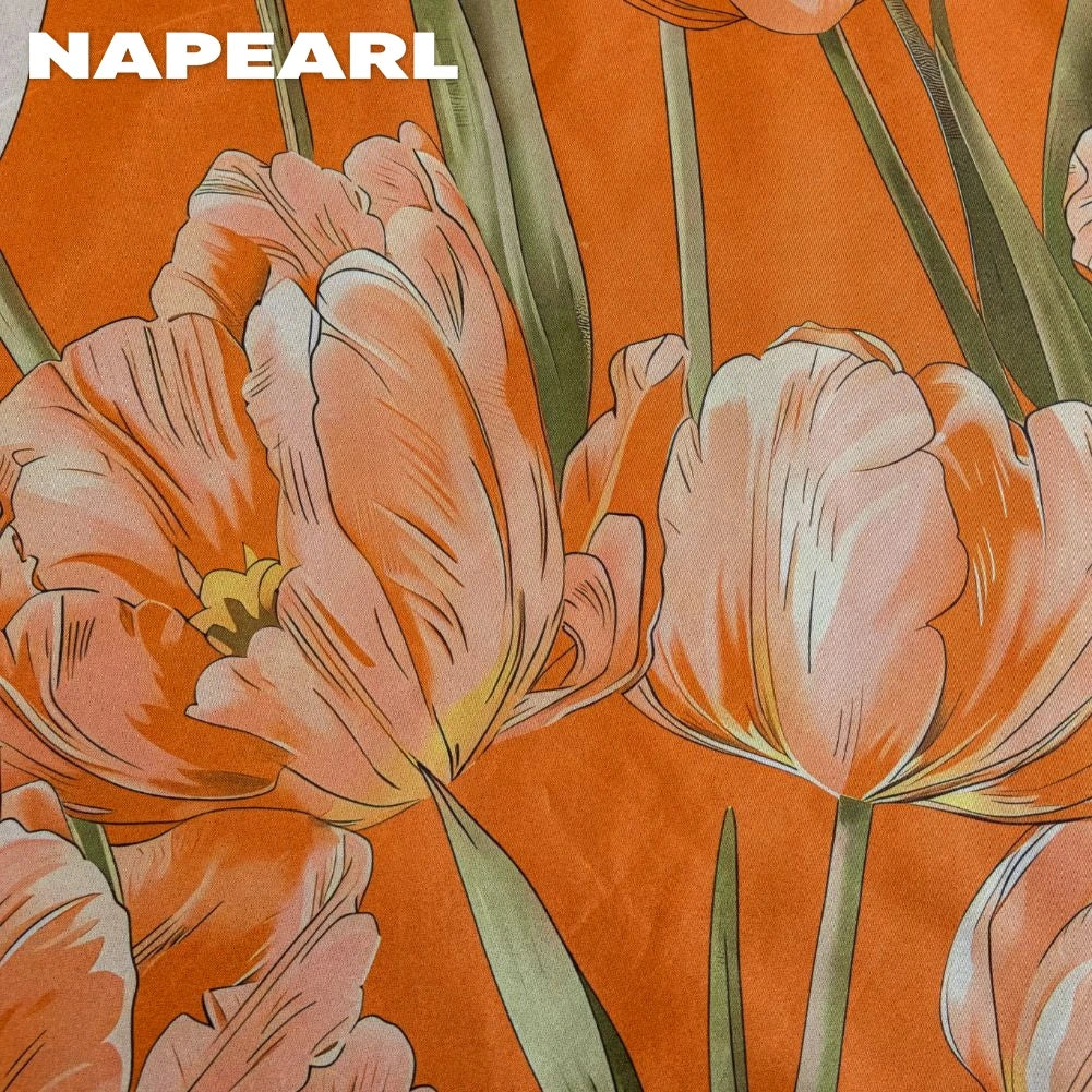 Rideau occultant orange à fleurs 100 % blackout pour salon et chambre