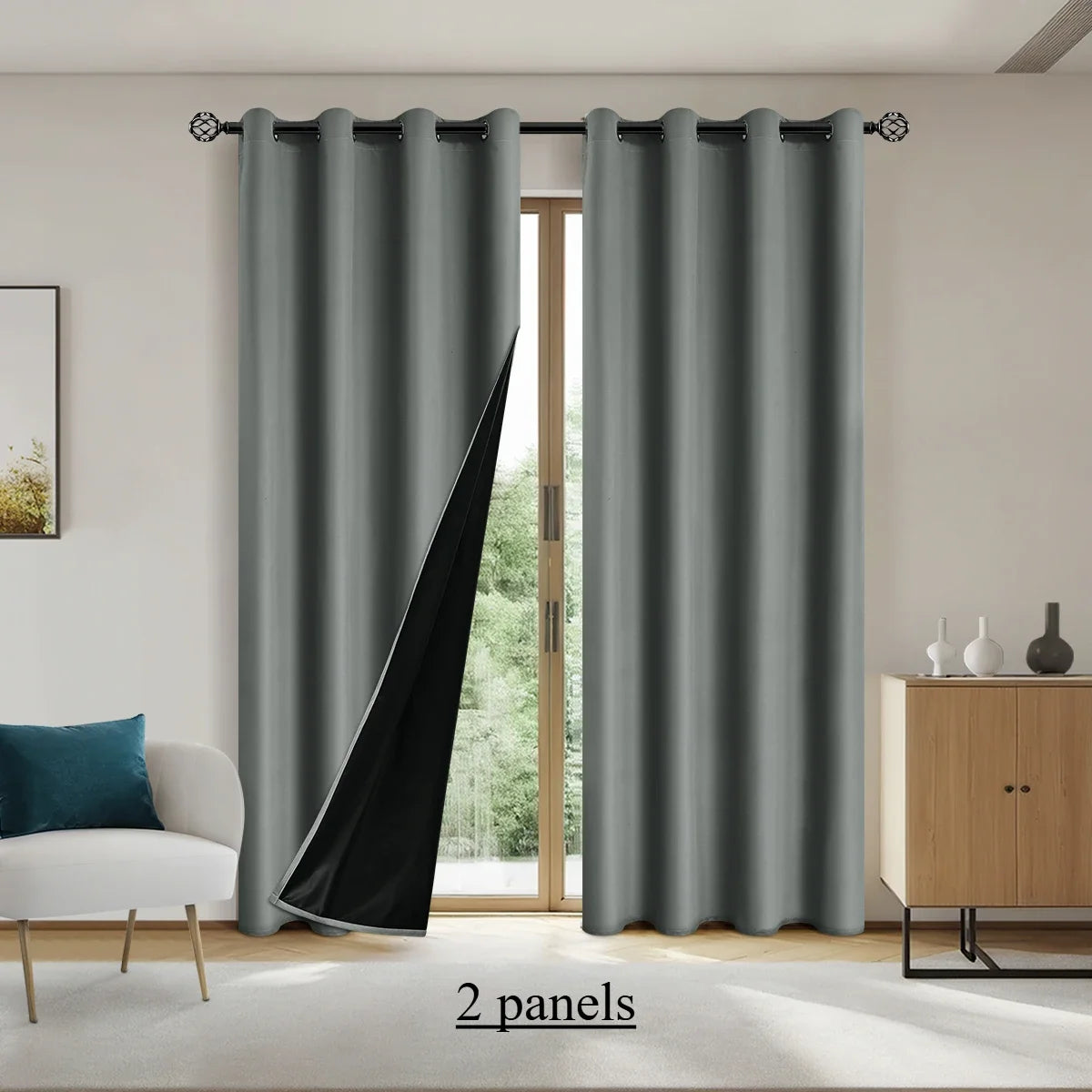 Rideaux occultants 100% polyester unis pour chambre et salon (2 panneaux)