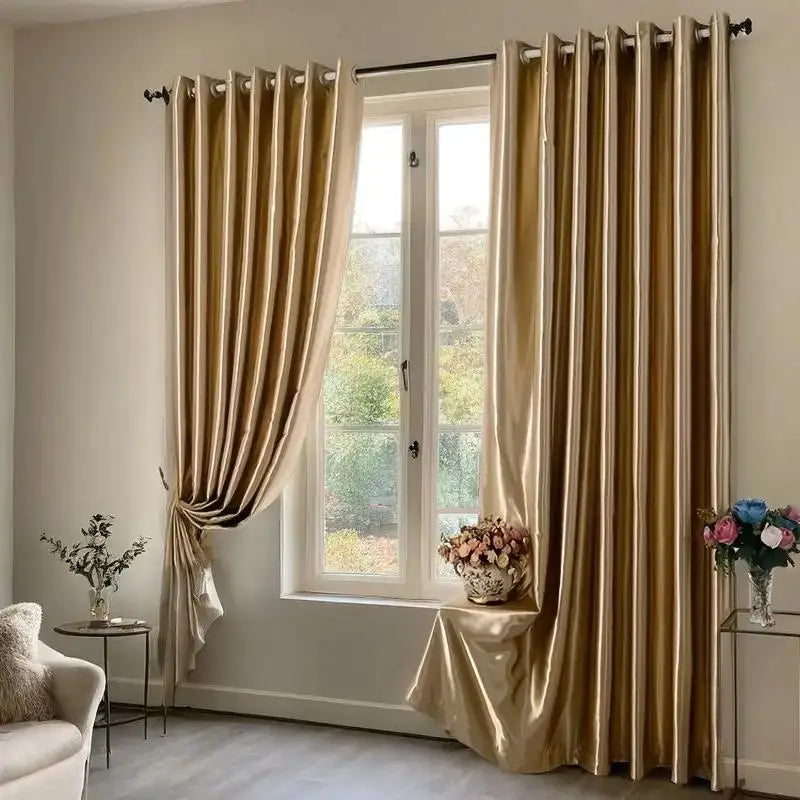 Rideau semi-occultant satin doré en polyester pour salon et chambre