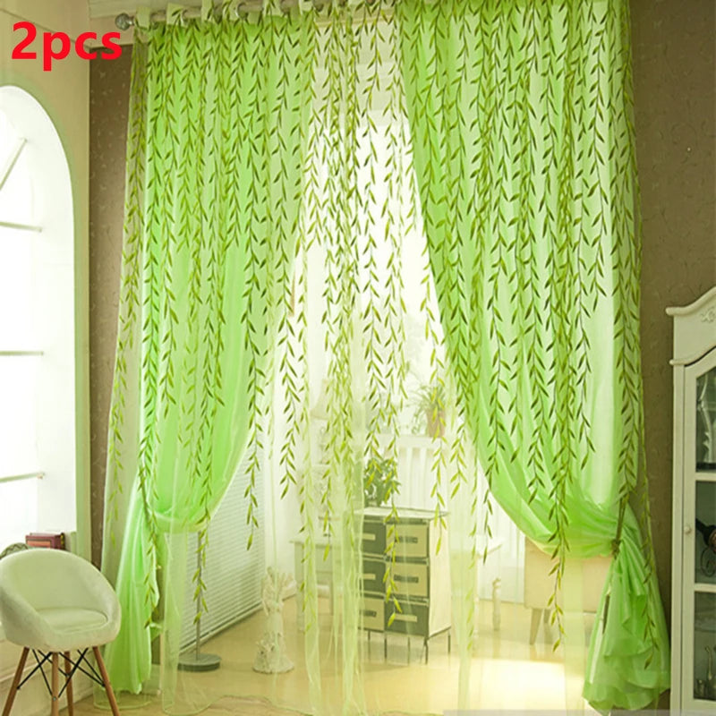 Voilage à motifs feuilles tamisant en polyester pour salon et chambre